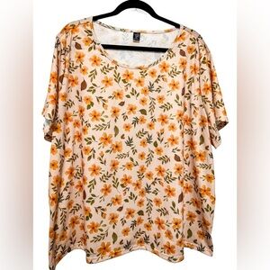 Women’s Floral Short Sleeve Top 3X Boho Casual Cottagecore Neutral Oatmeal NWOT
